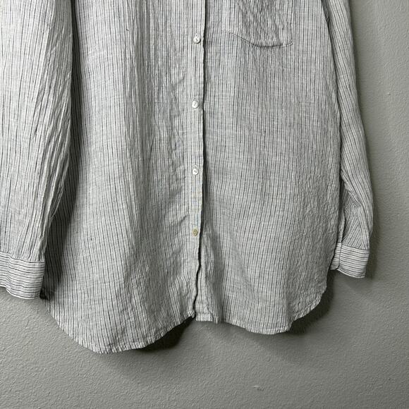 Eileen Fisher Striped Linen Crinkle Shirt Pearl Medium Classic Collar - Picture 4 of 9